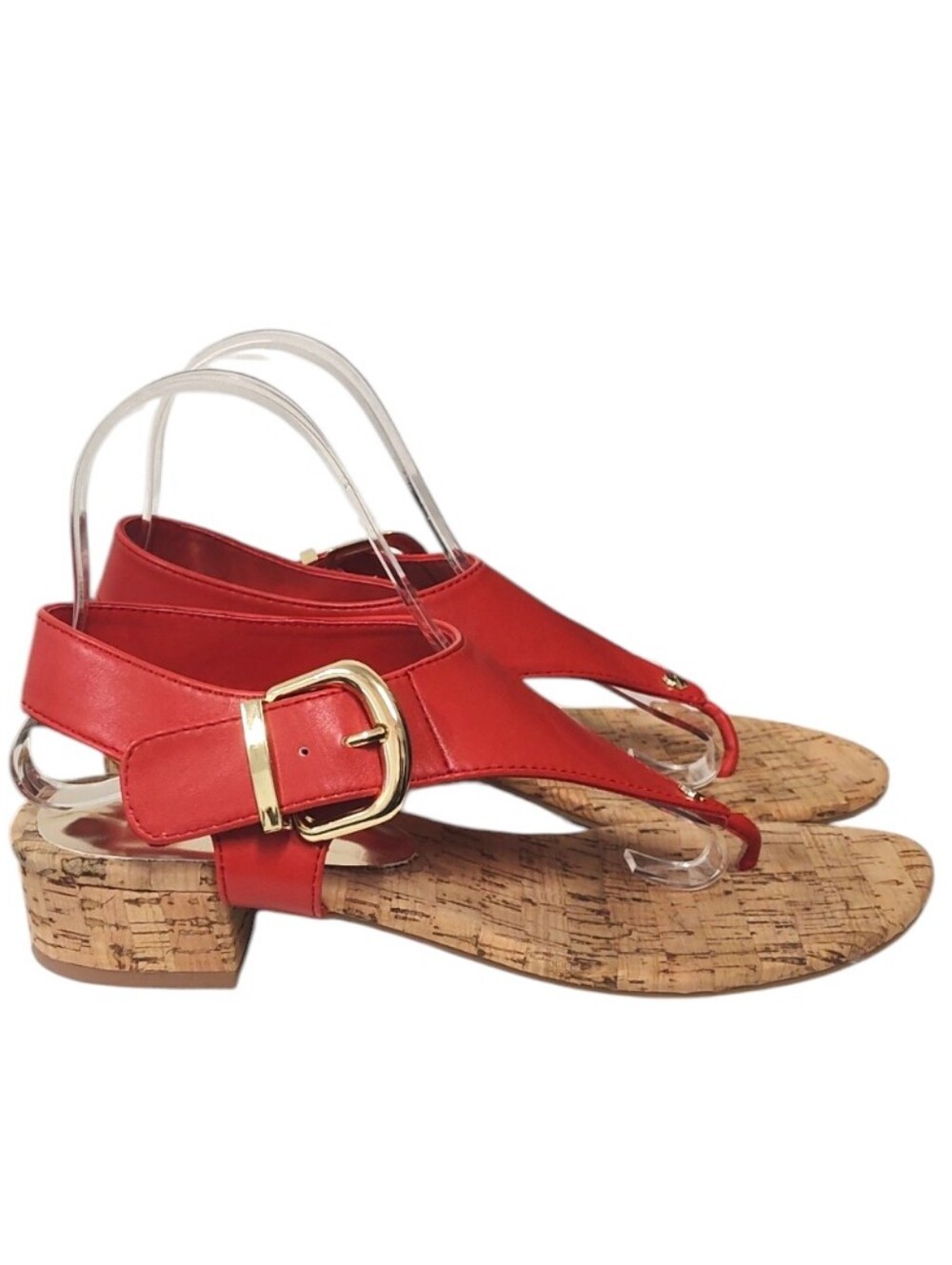 Pesaro Red Faux Leather Slingback Gold Buckle Thong Sandal Size 9